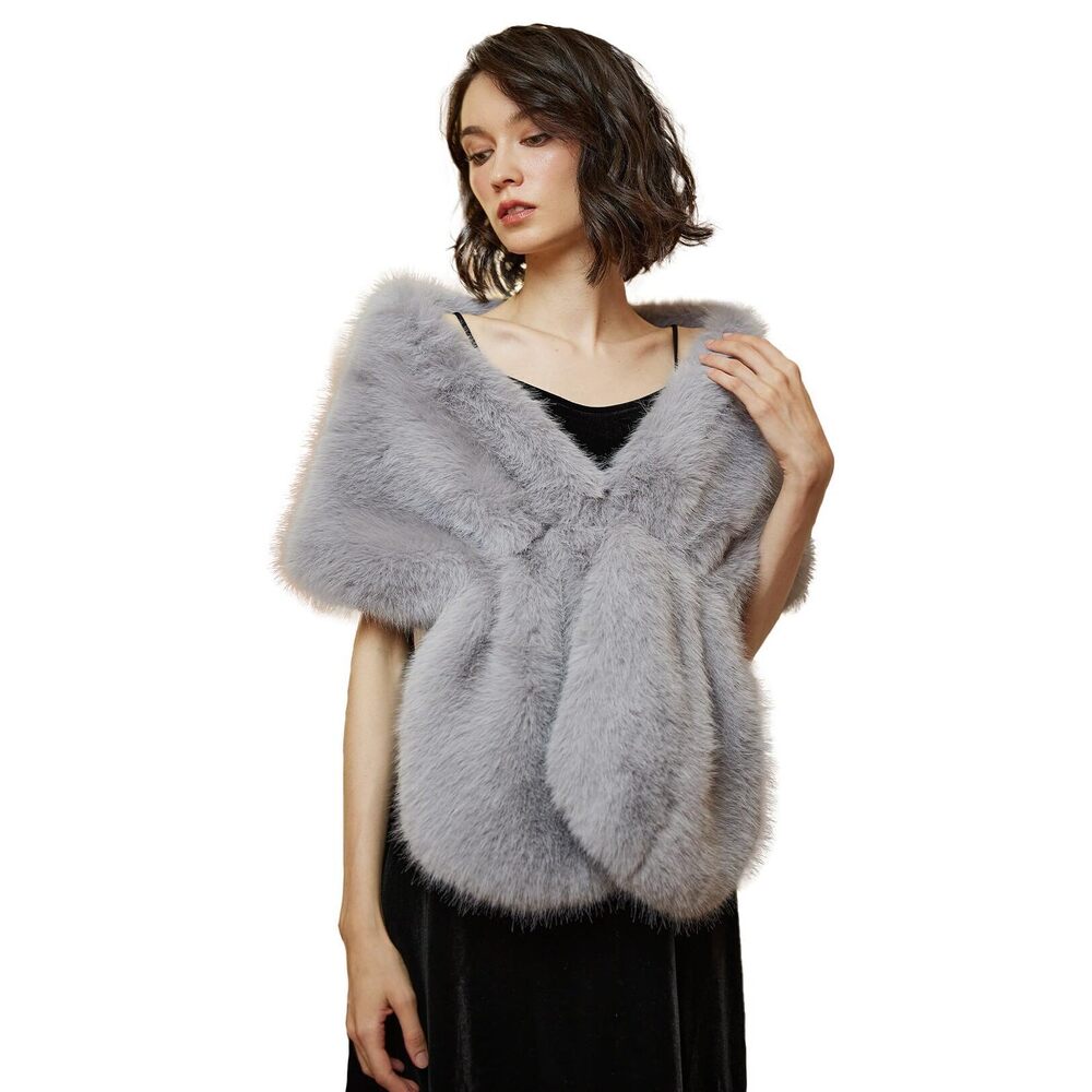 1781 Women Faux Fur Shawl Cover Up Stole Shrug Winter Bridal Wedding